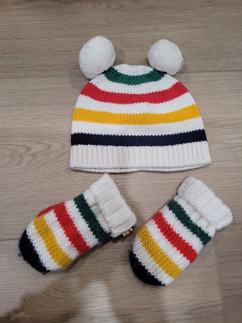 Kids 12-24M 4 Striped Knit Beanie and Mittens Set